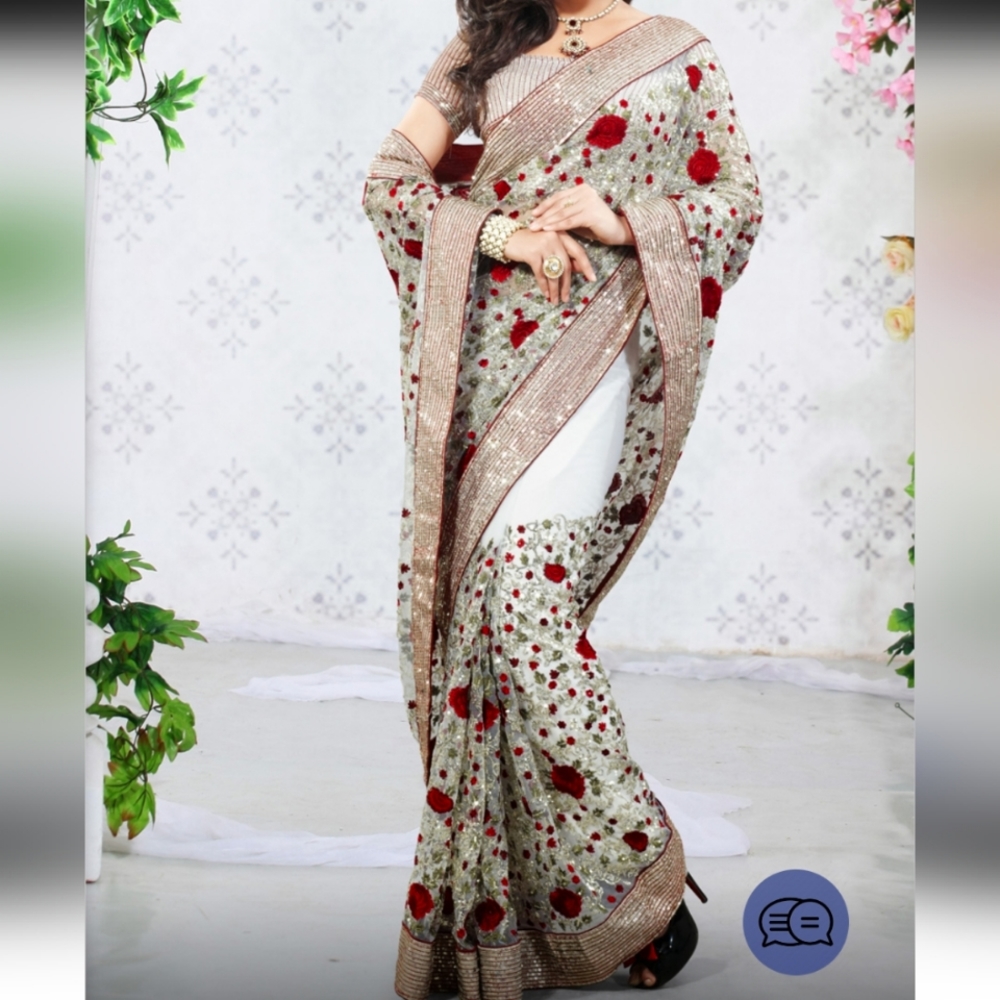 DESIGNER Rose Sequinned Net half and half Saree w/ blouse